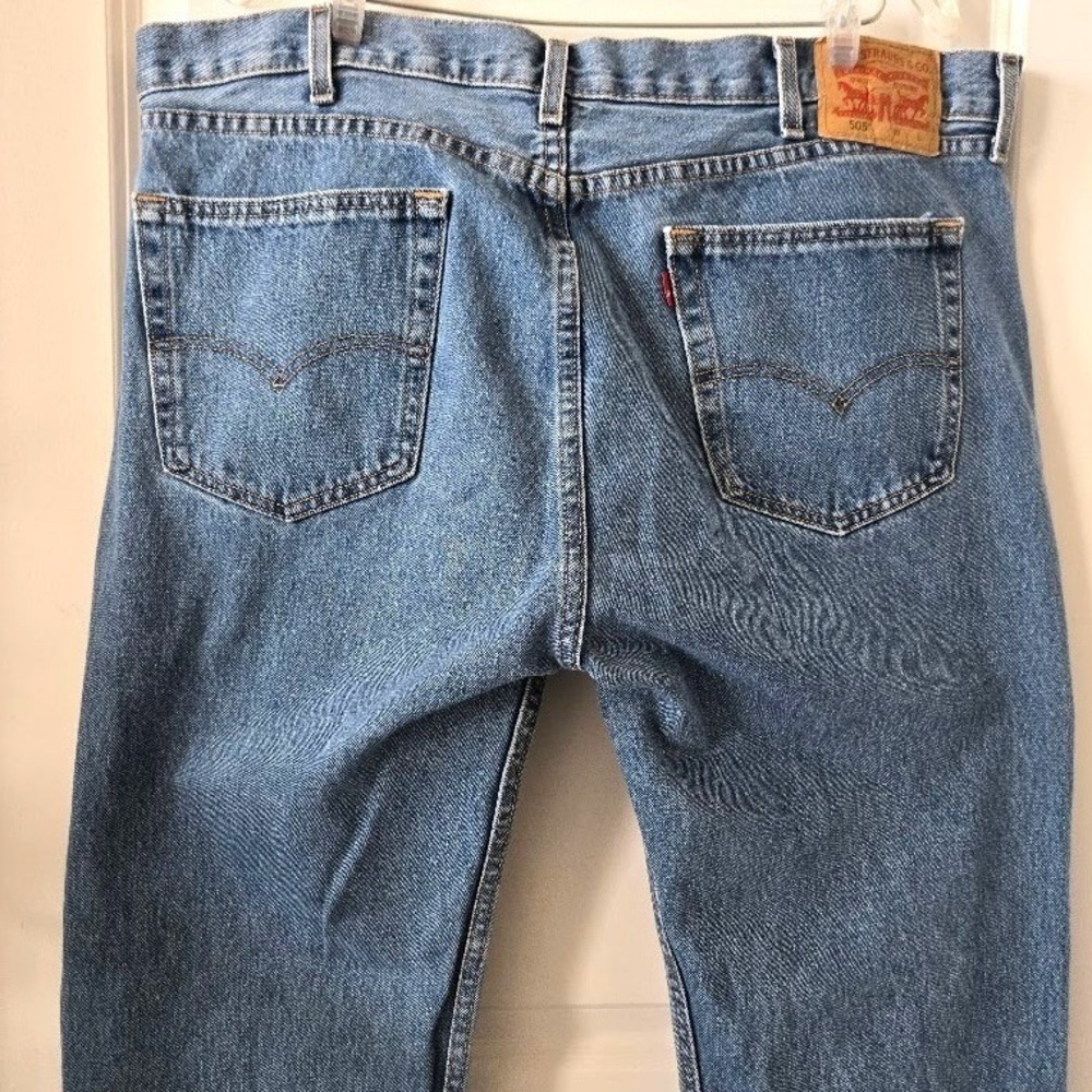 Levi's Mens 505 Regular Fit‎ Straight Leg Blue Denim Jeans 42x34 - Picture 5 of 7